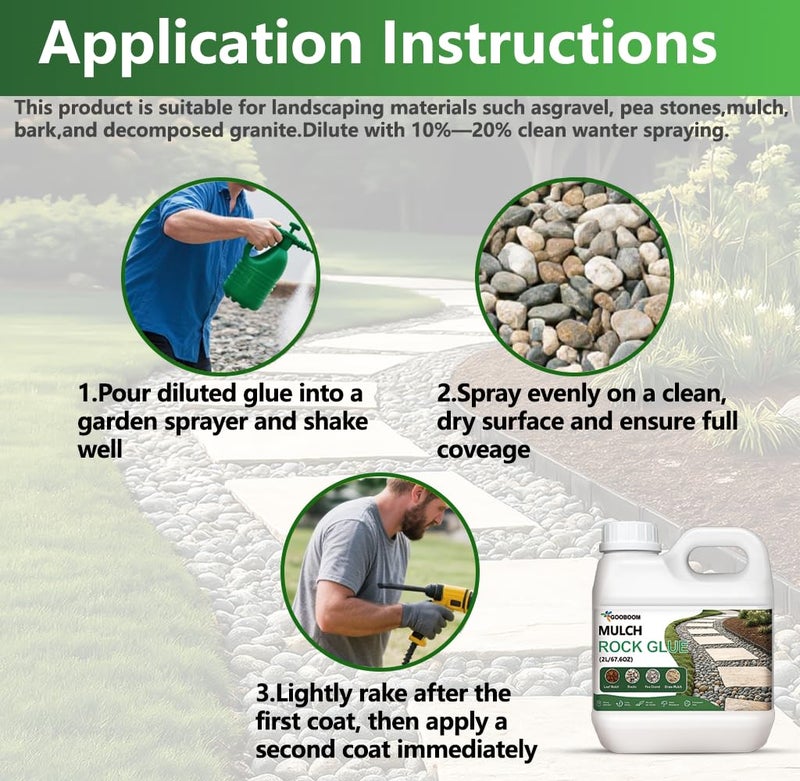 GooBoom Rock Glue for Landscaping – 2L(67.6OZ) Fast-Drying Landscape Adhesive for Pea Gravel, Rubber Mulch & Decorative Stones – Heavy Duty Permanent Bond Stabilizer – Safe for Lawn, Garden, - Image 3